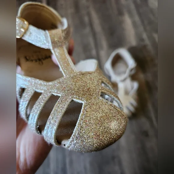 Monkey Feet Golden Pink Glitter Leather Kids Sandals - Gold - Picture 3 of 6